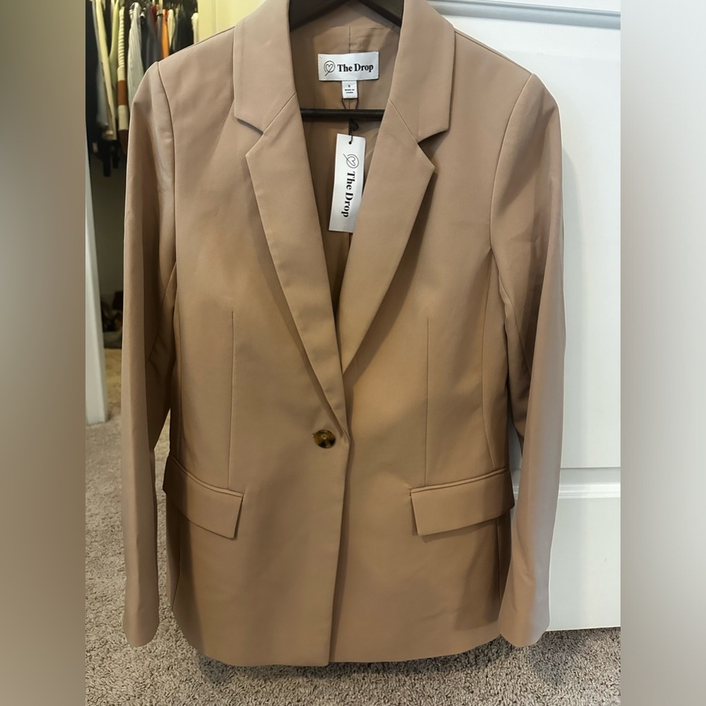 NWT The Drop Women's Tan Praline Blake Long Blazer Jacket Small - Office Career